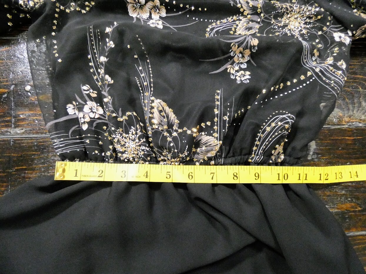 80s Vintage CONNECTIONS Black Puff Sleeve Silver Gold Glitter Dress ILGWU Small
