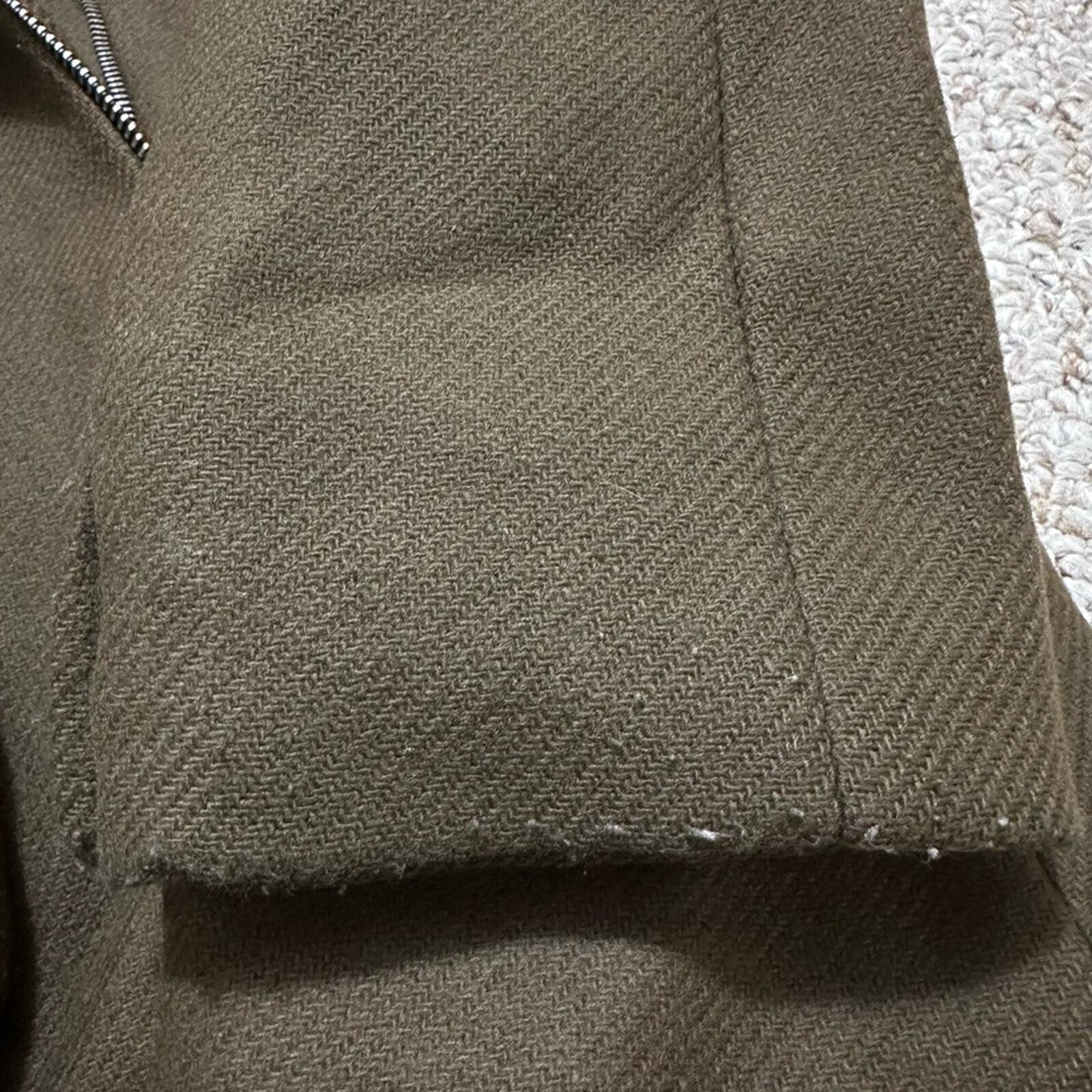 ZARA khaki army green faux fur trim hood duffle coat size XS