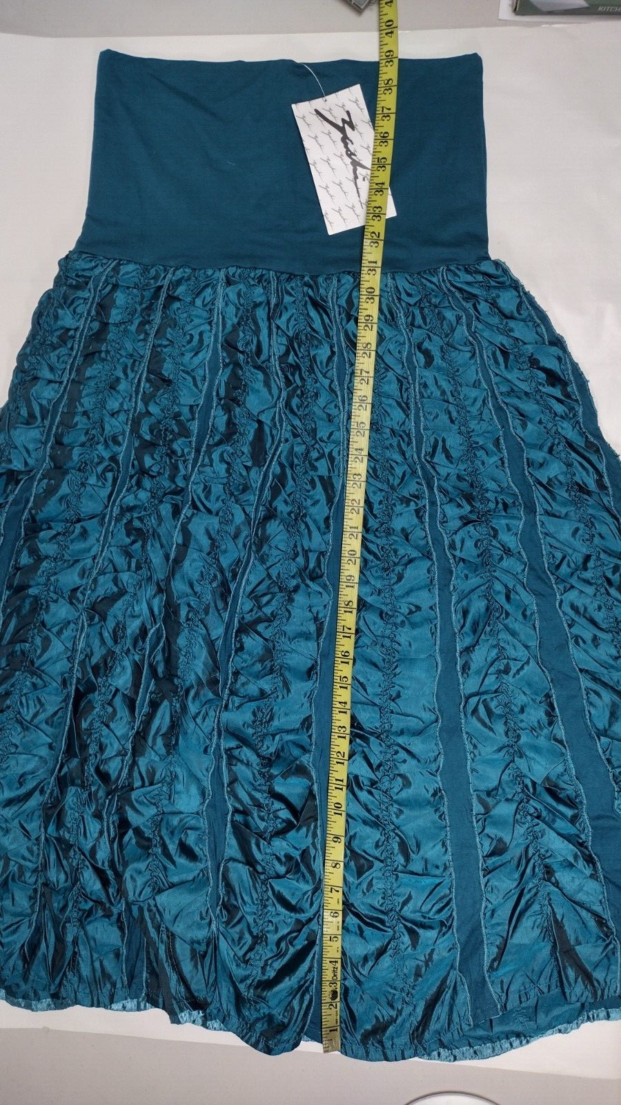 Vintage Grunge Teal Draped Skirt Midi Goth Lycra Stretch Zashi India New 90s