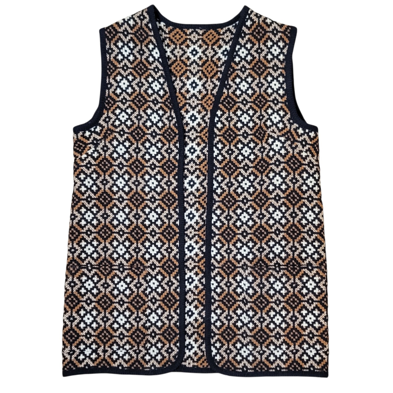 EUC Vintage 60s/70s 100% Wool Welsh Woollens Geometric Print Ladies Vest Size 12
