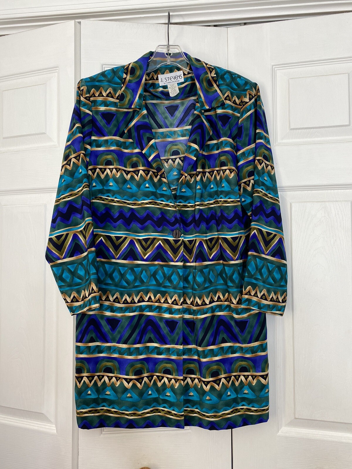 Vintage R.J. Stevens Carol Escritor Size 12 Duster Jacket Blue Gold Green