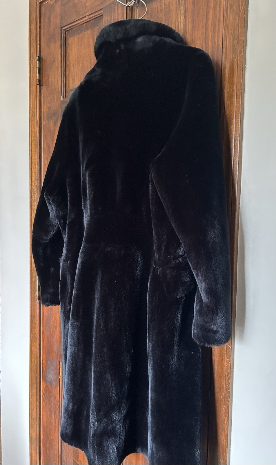Vintage Borgana Black Faux Fur Plush Coat Double Breasted Women’s Sz M 42”