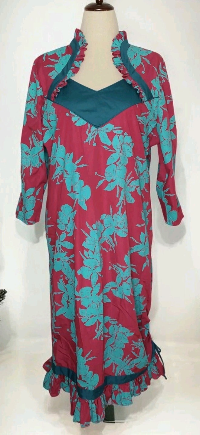 VTG 60’s Hawaiian Heritage Allan James Womens Dress Fuschia/Teal No Sz Tag