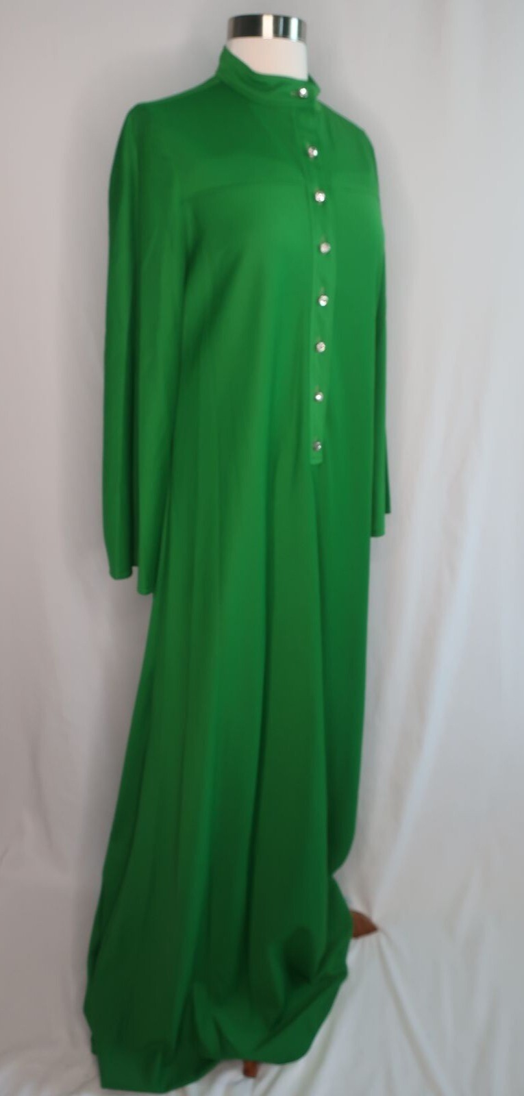 VTG 60s 70s Unbranded Green BOHO Hippie Long Shirt Casual Party Dress Sz L