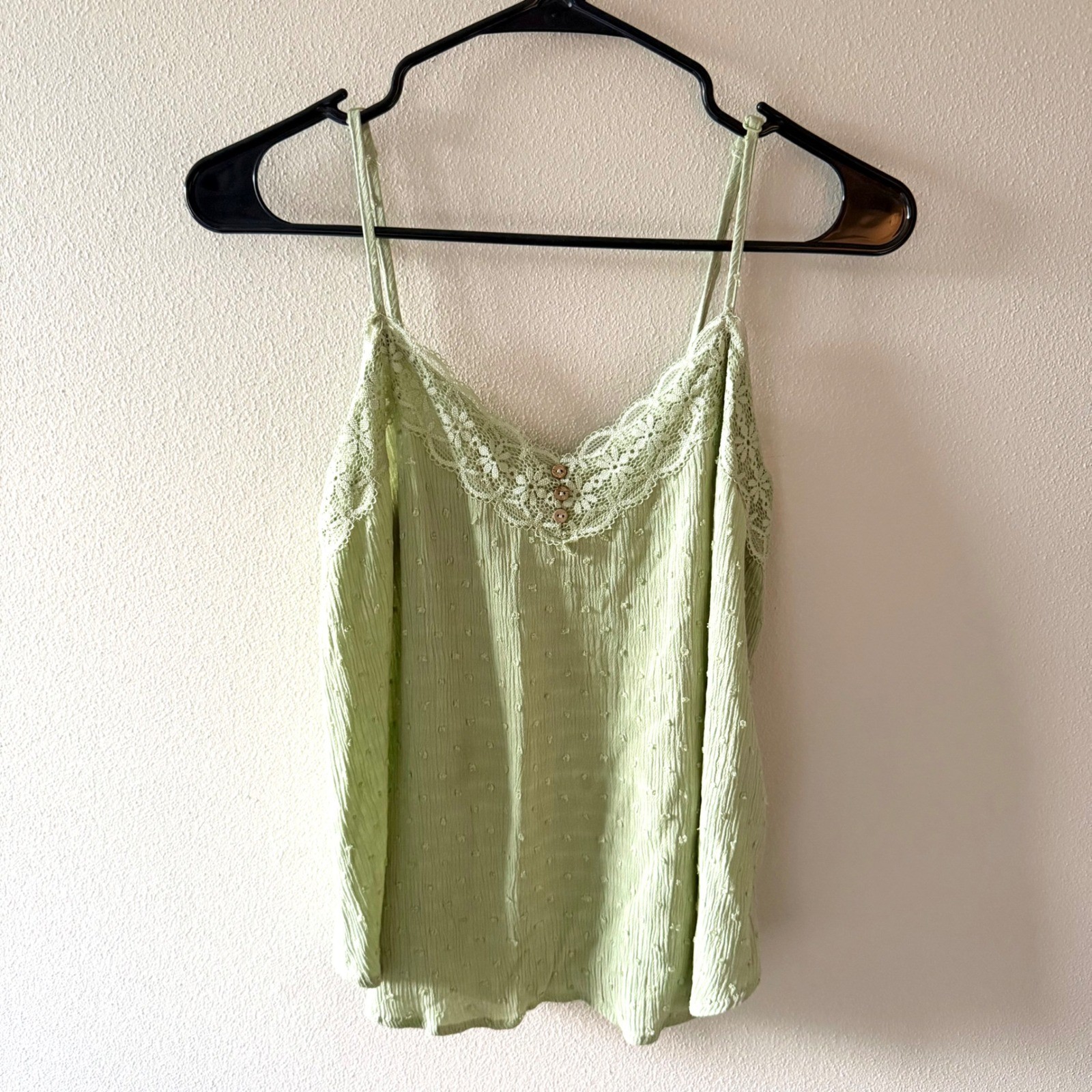 Lace trimmed sage green camisole with v neck by ambiance size S