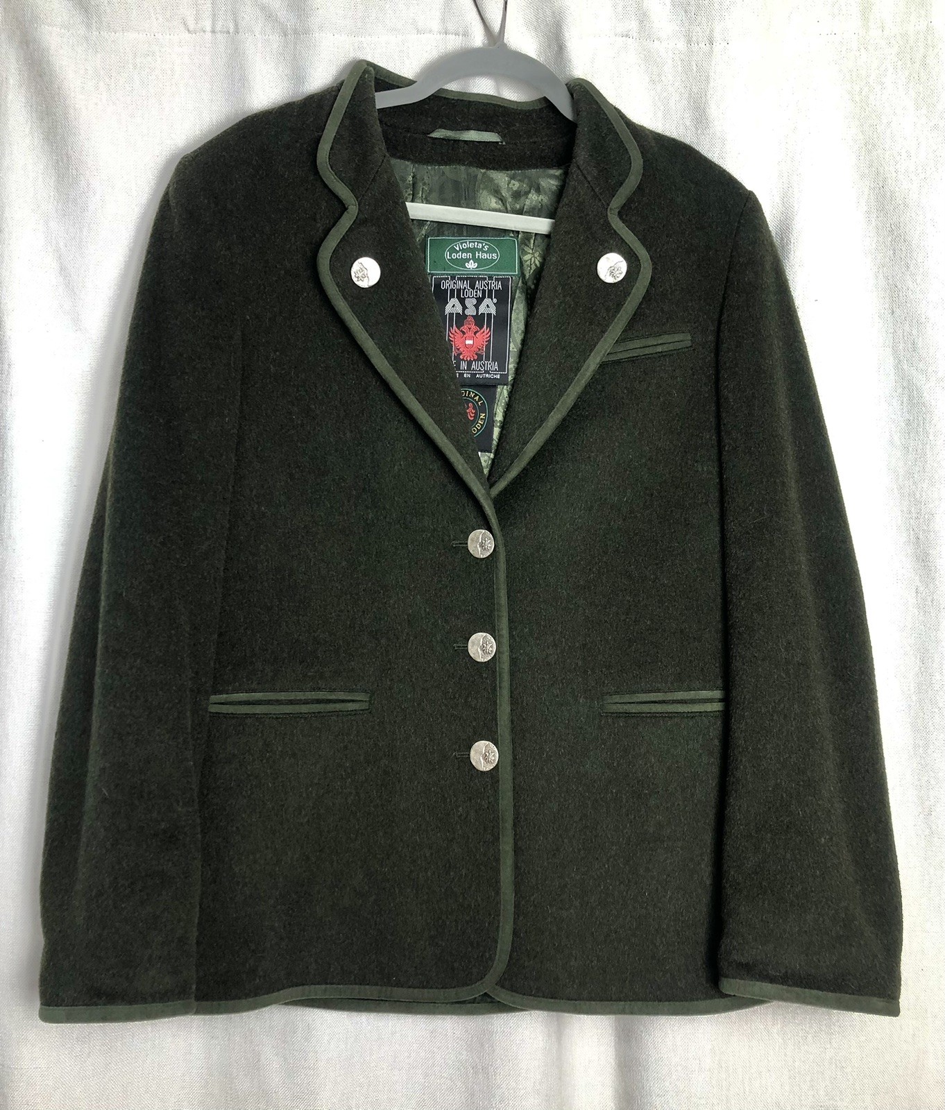 Vtg Austrian Loden Wool Jacket Green Tyrolean Tyrol Trachten Women US 2–4 EU 34