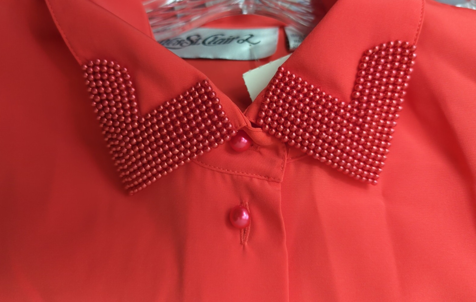 Yves St Clair 2 Red Blouse Decorative Beading Long Sleeve Sz 18W/38 VINTAGE NWT