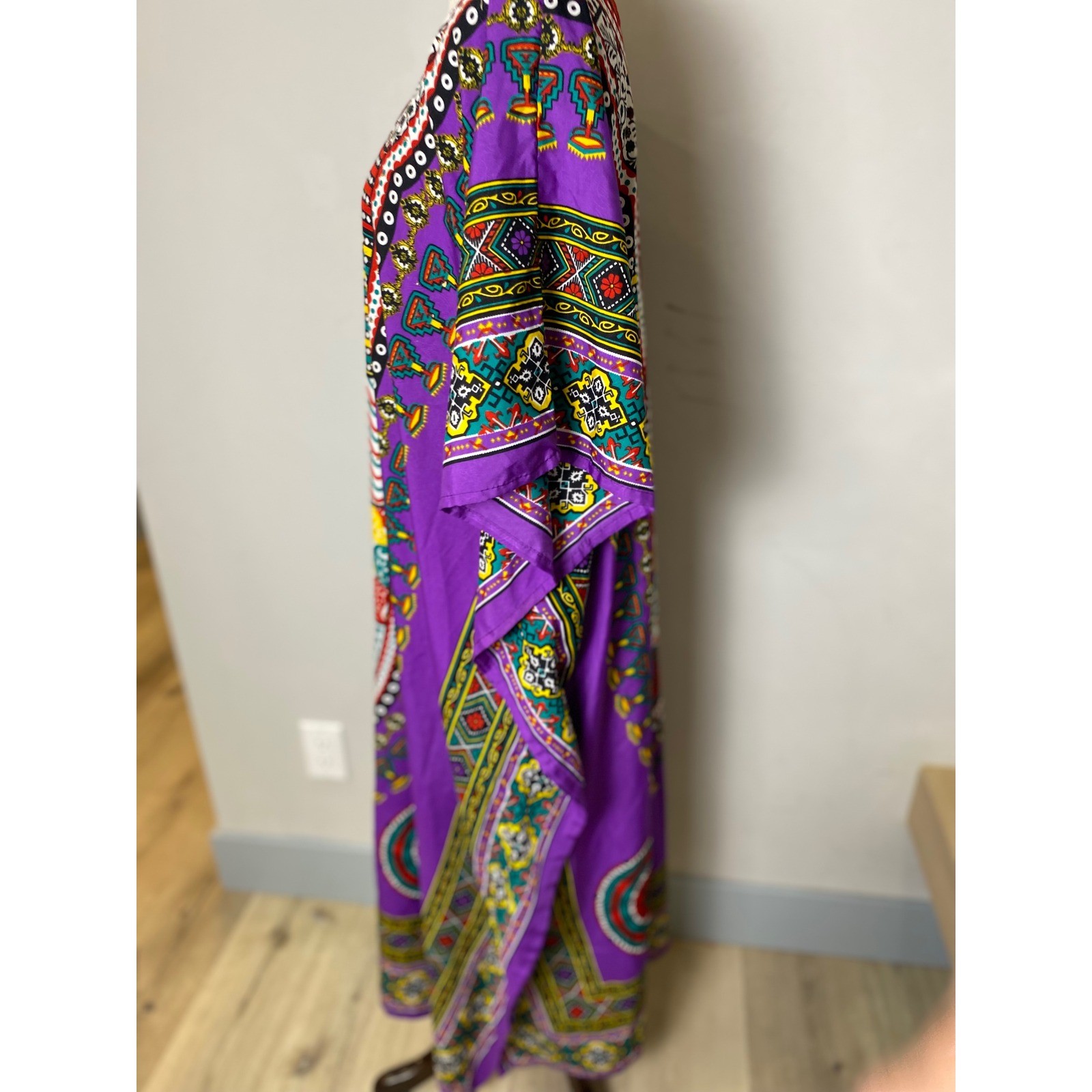 Vintage 90s Sante Classics Purple Dashiki Kaftan Dress One Size Bohemian Maxi