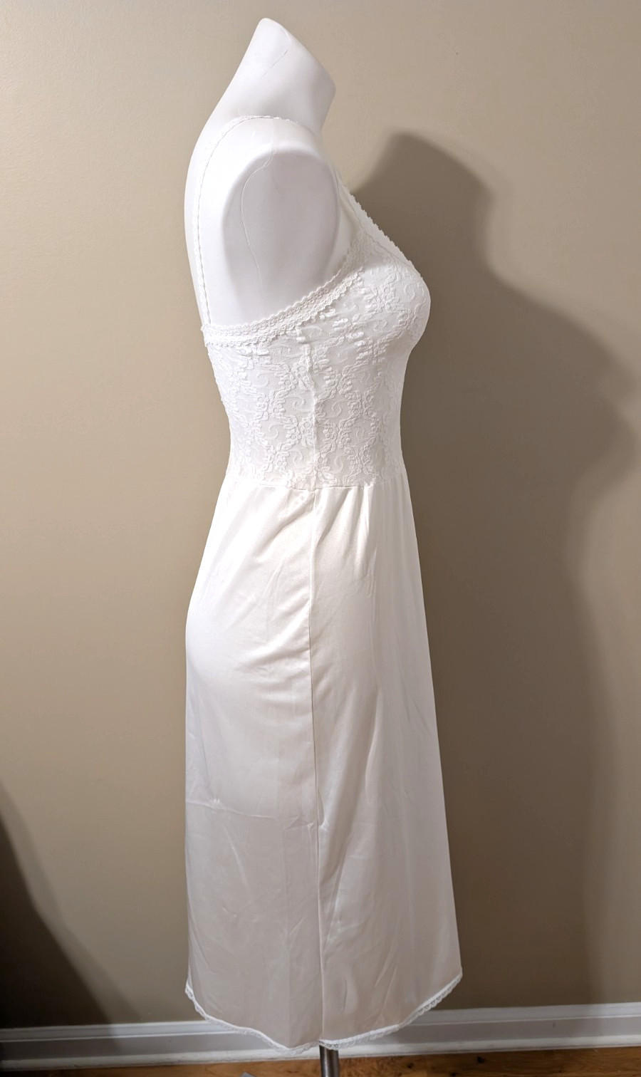Vintage BESTFORM 1457 Full-Slip/Slip Dress Lingerie Stretch Lacy Top White Sz 34
