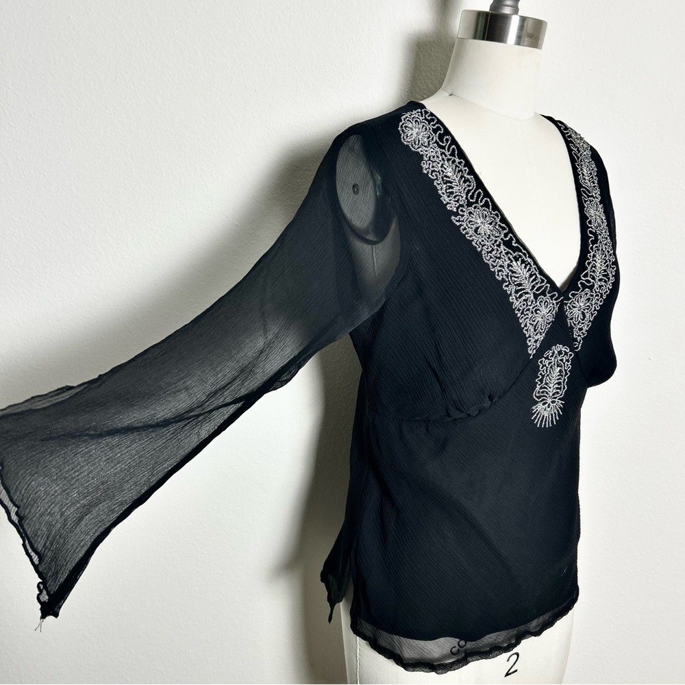 Vintage NYC Design Co. 100% Silk Black Embroidered Blouse Size S