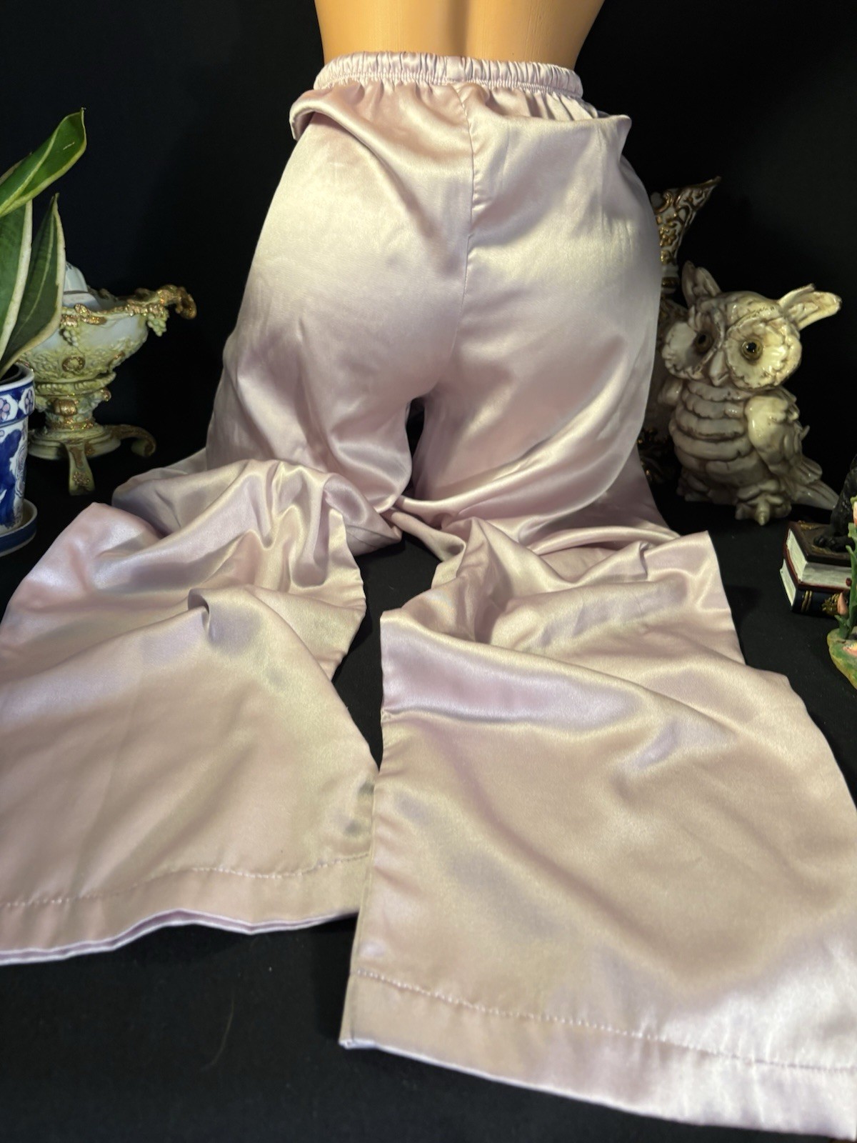 Vtg Satin Soft Lilac Purple Nightie PJ Lounge Nightie Pants Anastasia Pants S