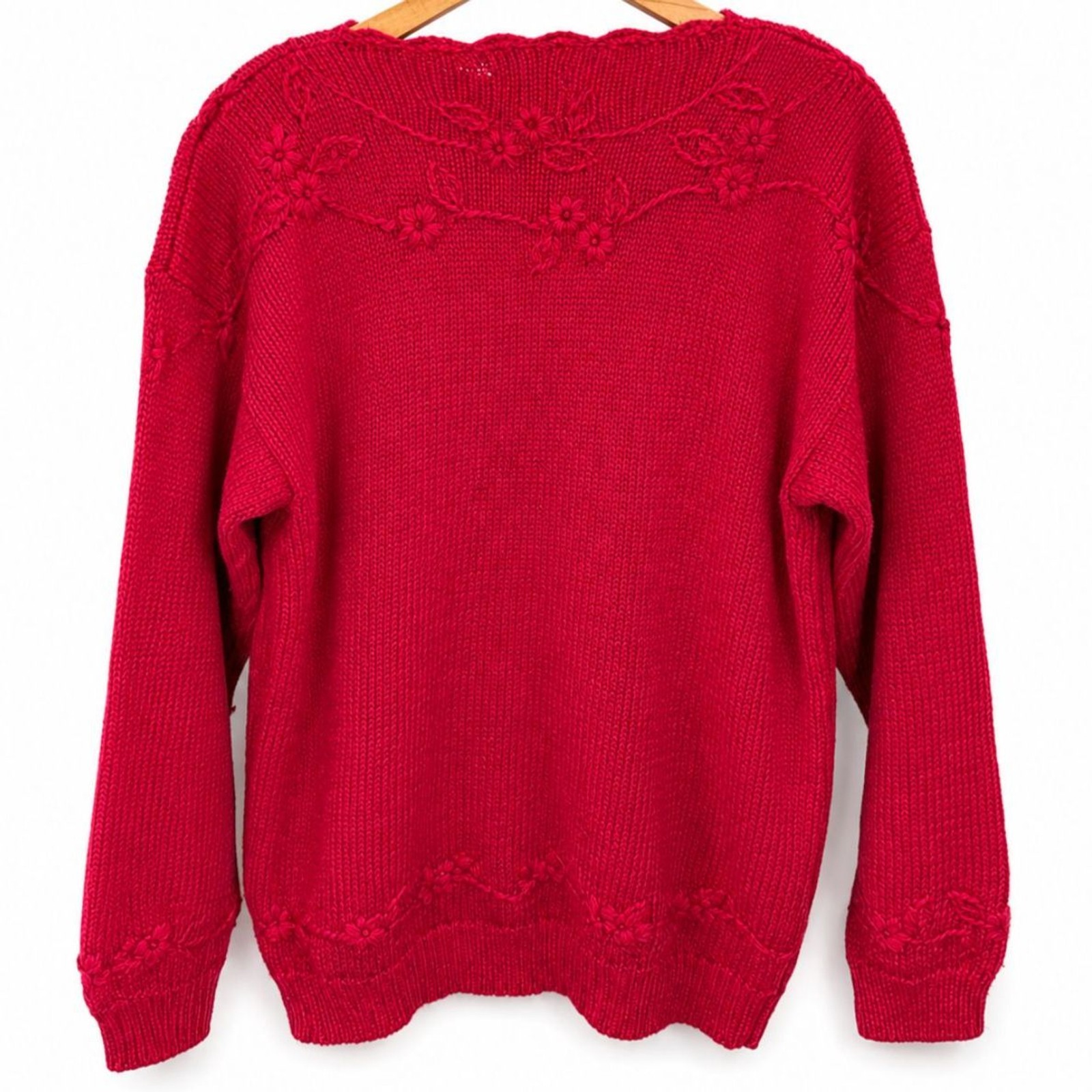 Vintage Cape Isle Knitters Hand-Embroidered Ramie Cotton Floral Knit Sweater M