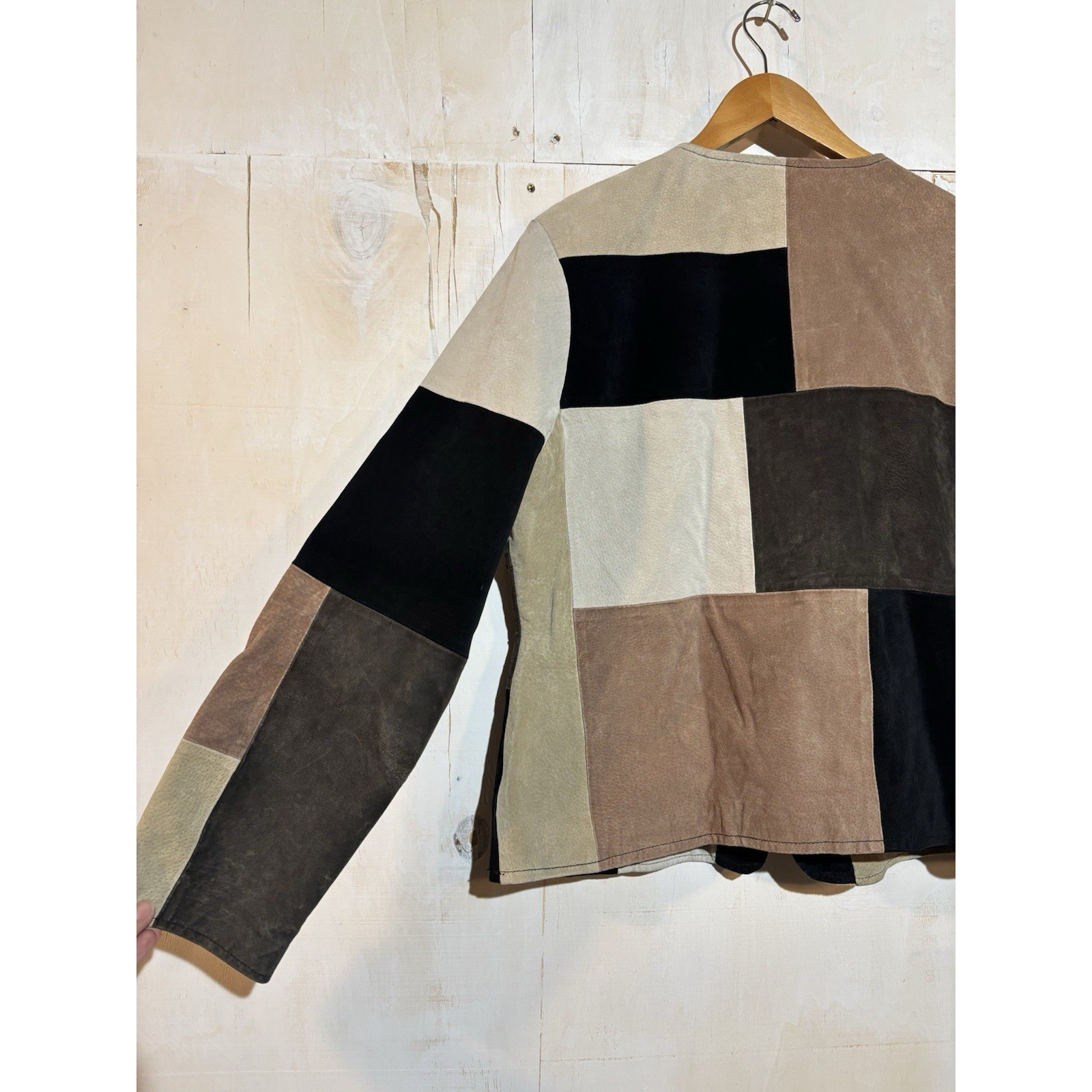 Vintage Karen Arnold Women XL Suede Leather Jacket Multicolor Patchwork Boho 90s