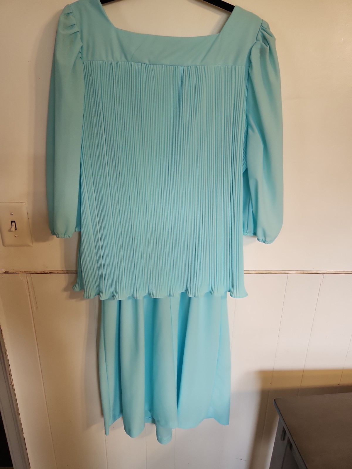 Vtg 70/80s Cue Fashion Pleated USA Made Dress Lace Women Sz 16 Golden Girl Style