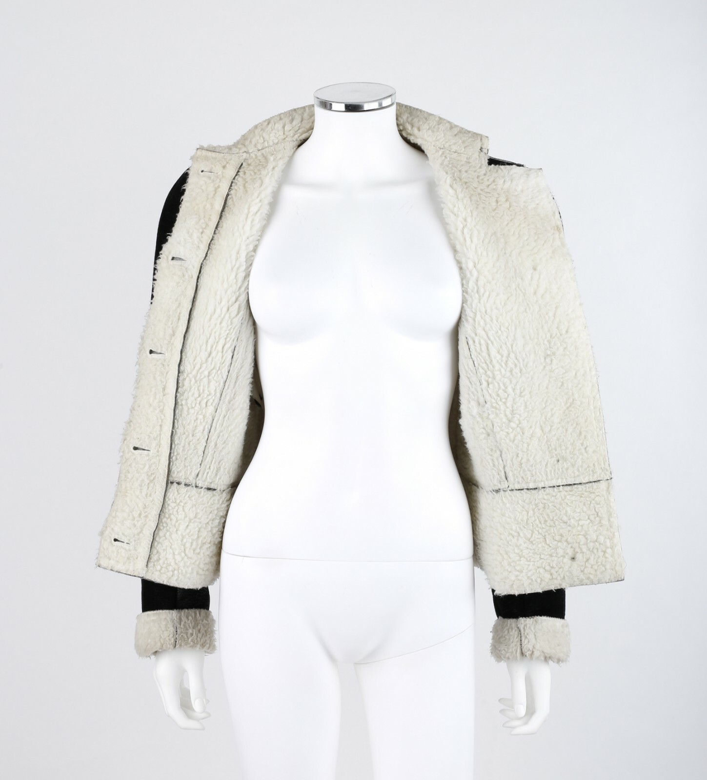 ALEXANDER McQUEEN A/W 1999 Black Cream Shearling Sherpa Panel Jacket Coat
