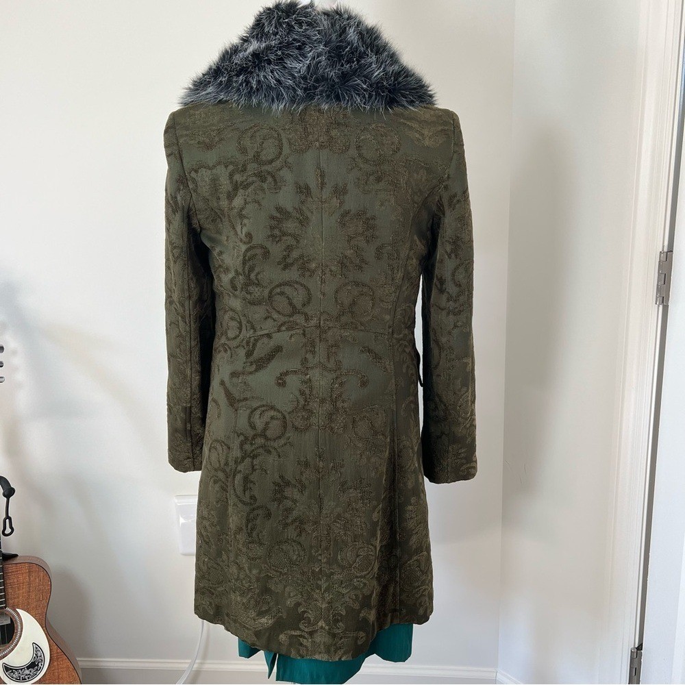 Giacca Gallery Vintage 90s/Y2K Dark Green Embroidered Boho Jacket Faux Fur 🦚