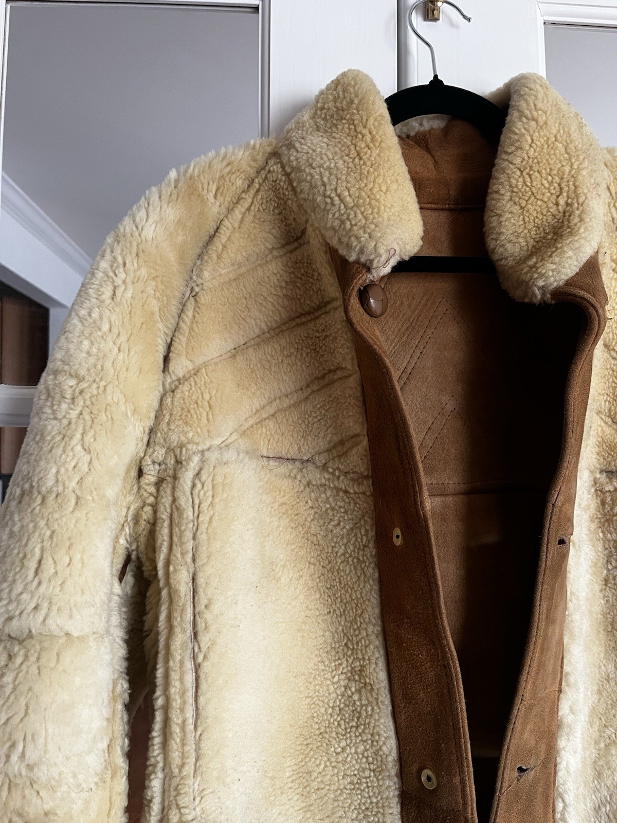 Vintage Designer French Sheepskin Shearling Coat Women’s Large Cognac / Cream