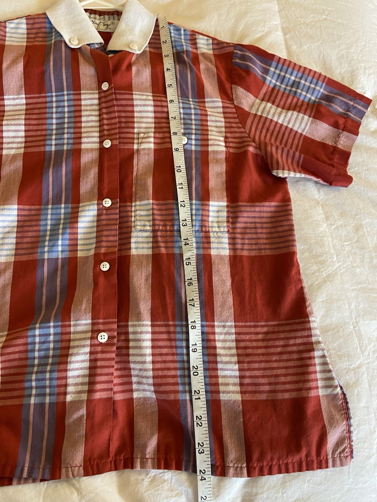 Vintage 1980’s Cheryl Tiegs Plaid Short Sleeved Blouse Made in USA Size 6