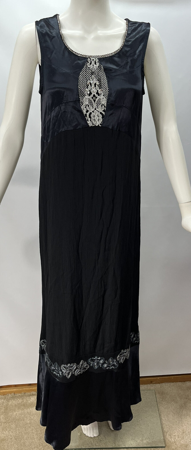 Vintage Spencer Alexis SA 2 Navy Black Dress Rhinestone Accents Satin Crepe 4