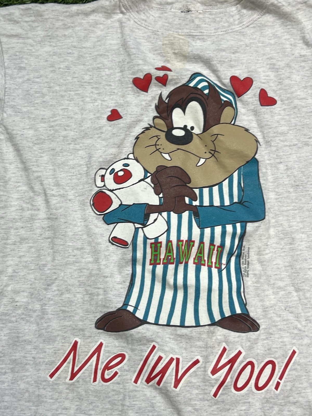Vintage 90s Tazmanian Devil Hawaii Me Luv Yoo Oversized Pajama Shirt Womens OSFA