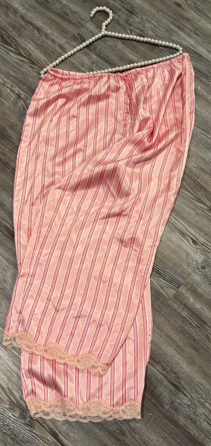 VTG 80’s CRUZ Pink/Red Striped Satin Elastic Waist Laced Cuffs Pajama Pants L