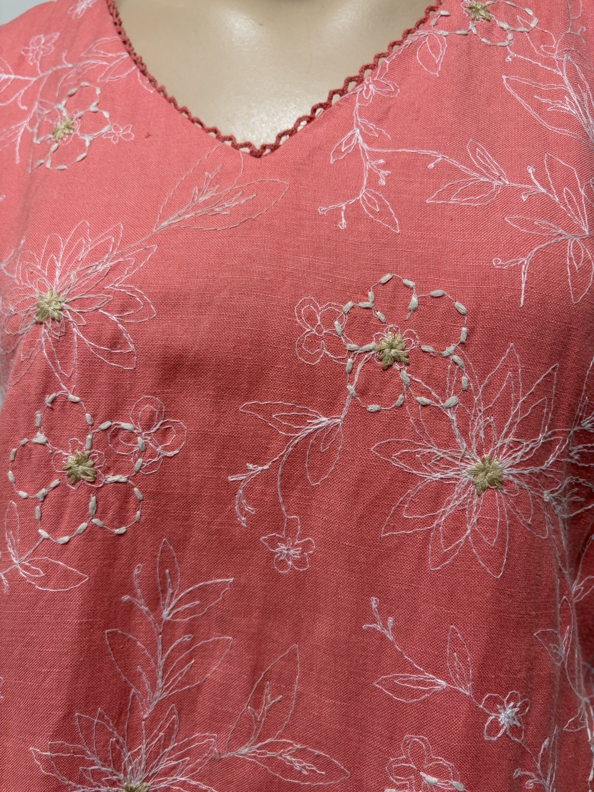 VTG TALBOTS PETITES TANGERINE LINEN BLEND EMBROIDERED SHEATH DRESS – SZ 10 P