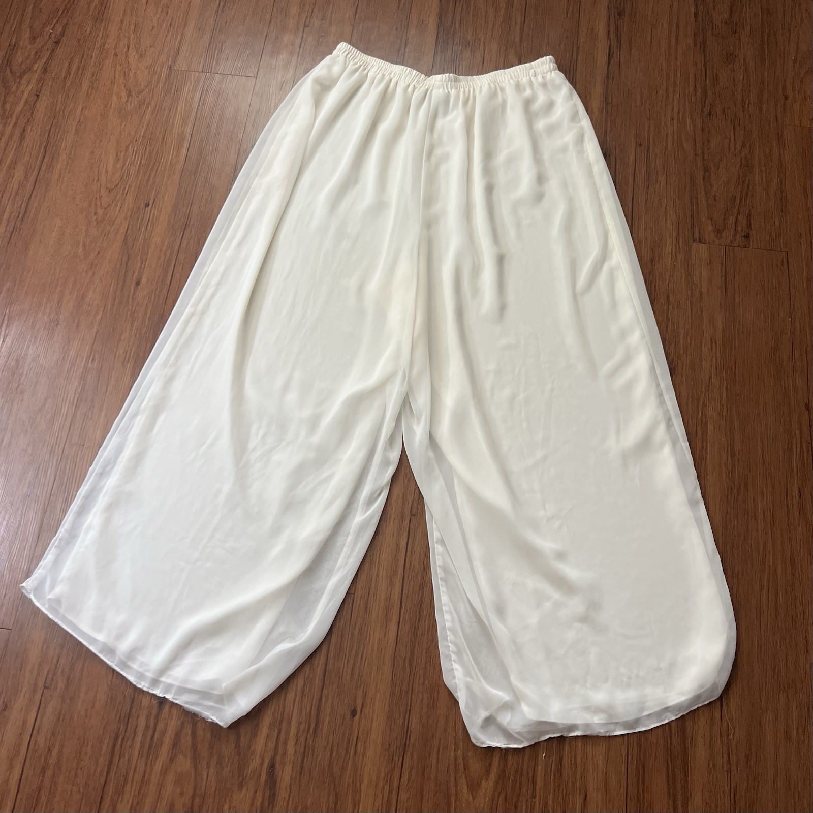 Vintage Y2K 90s Dress Pants Sz 20 Ivory Layered Flowy Elastic Waist Plus Evening