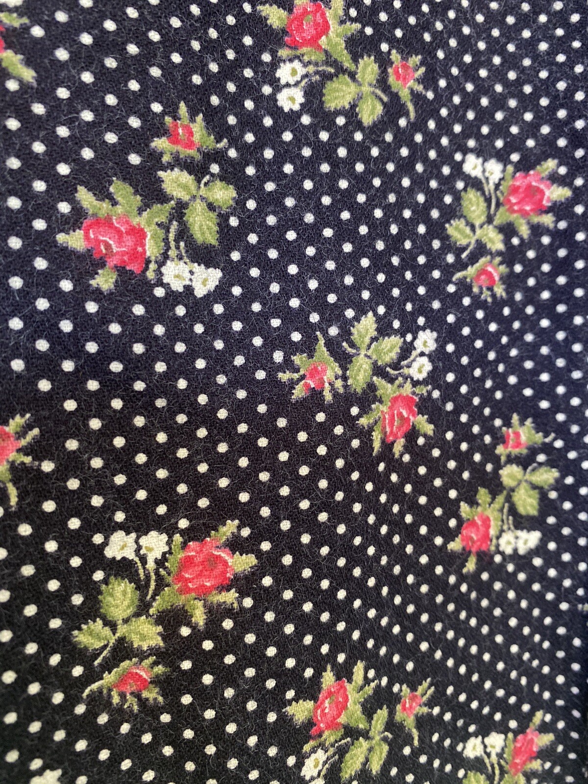 Vtg 70’s Liberty of London Black Polka Dot Rose Blouse W/ Agate Buttons