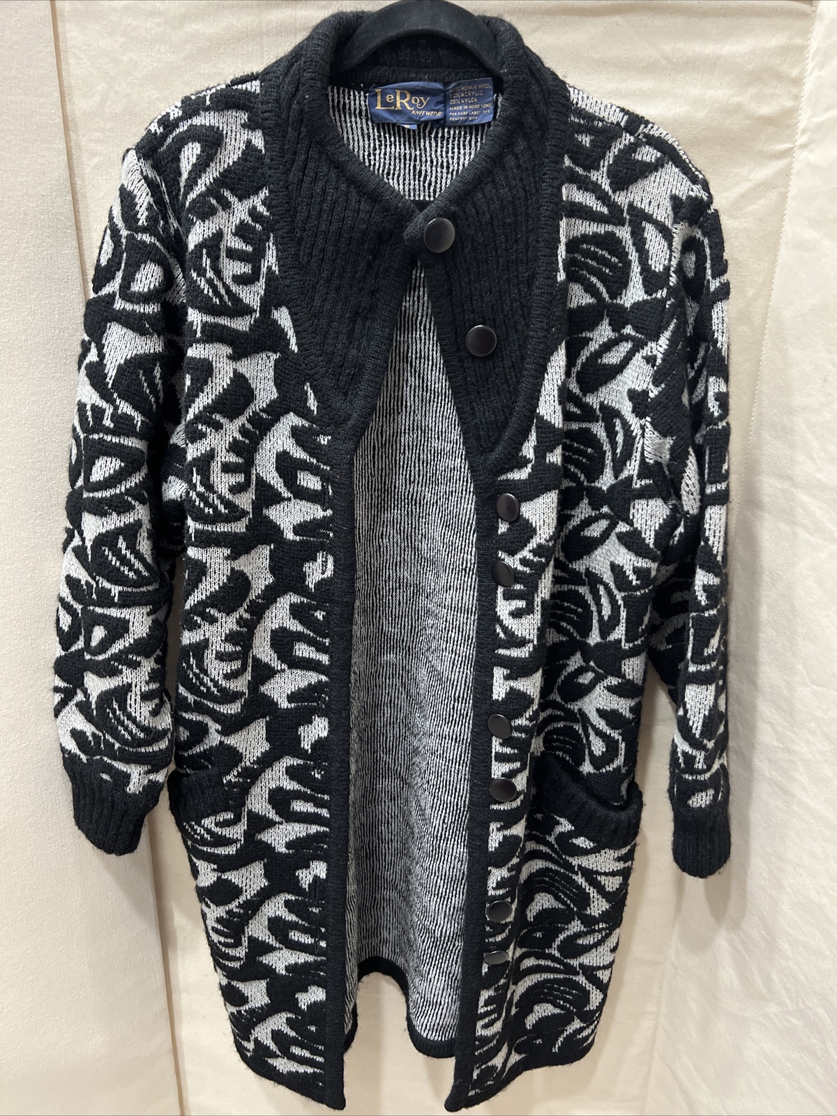 Vintage Leroy Knitwear Sweater Womens Chunky 3D Knit Button Front Jacket Small S