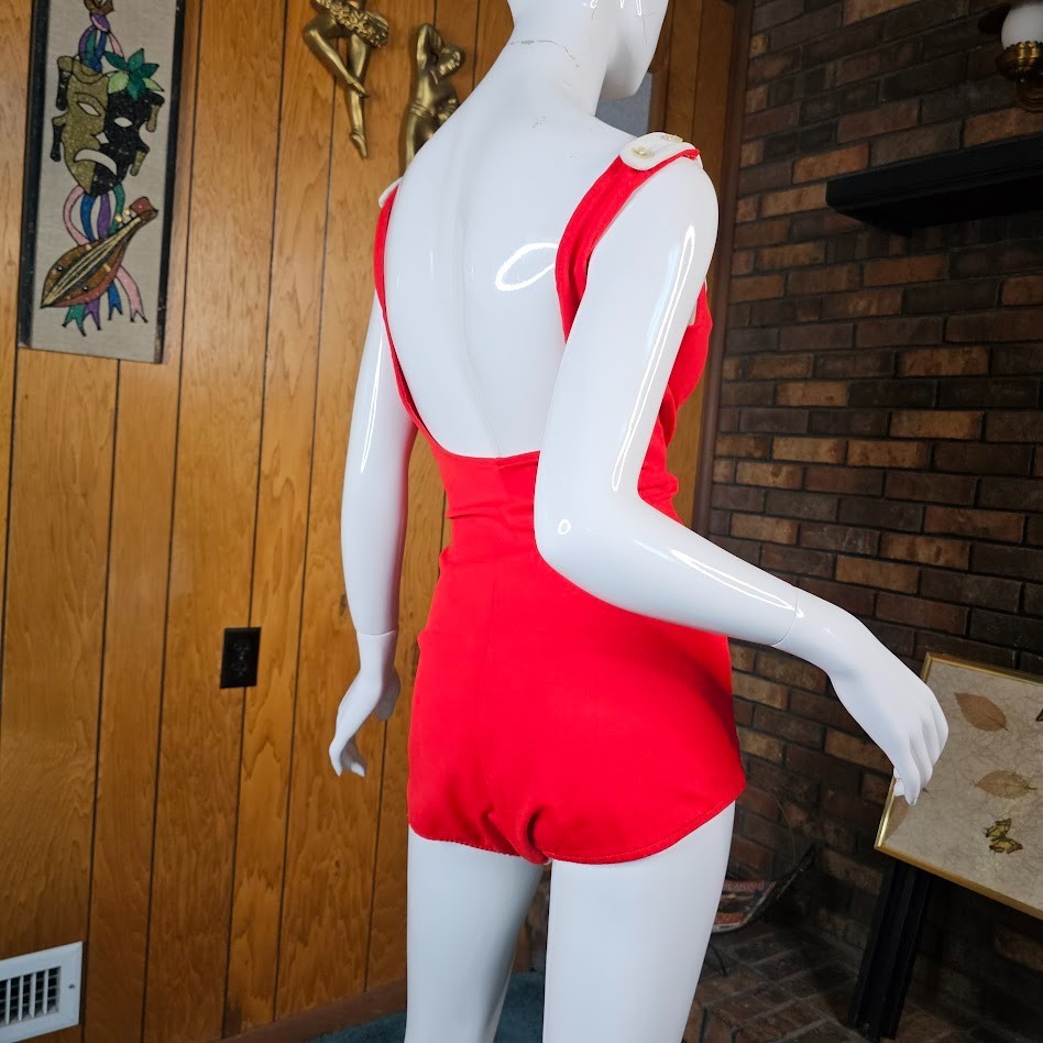 Vtg 70s Mod Color Block Volup Sears Sea Stars Diamond Swimsuit Bathing Suit L/XL