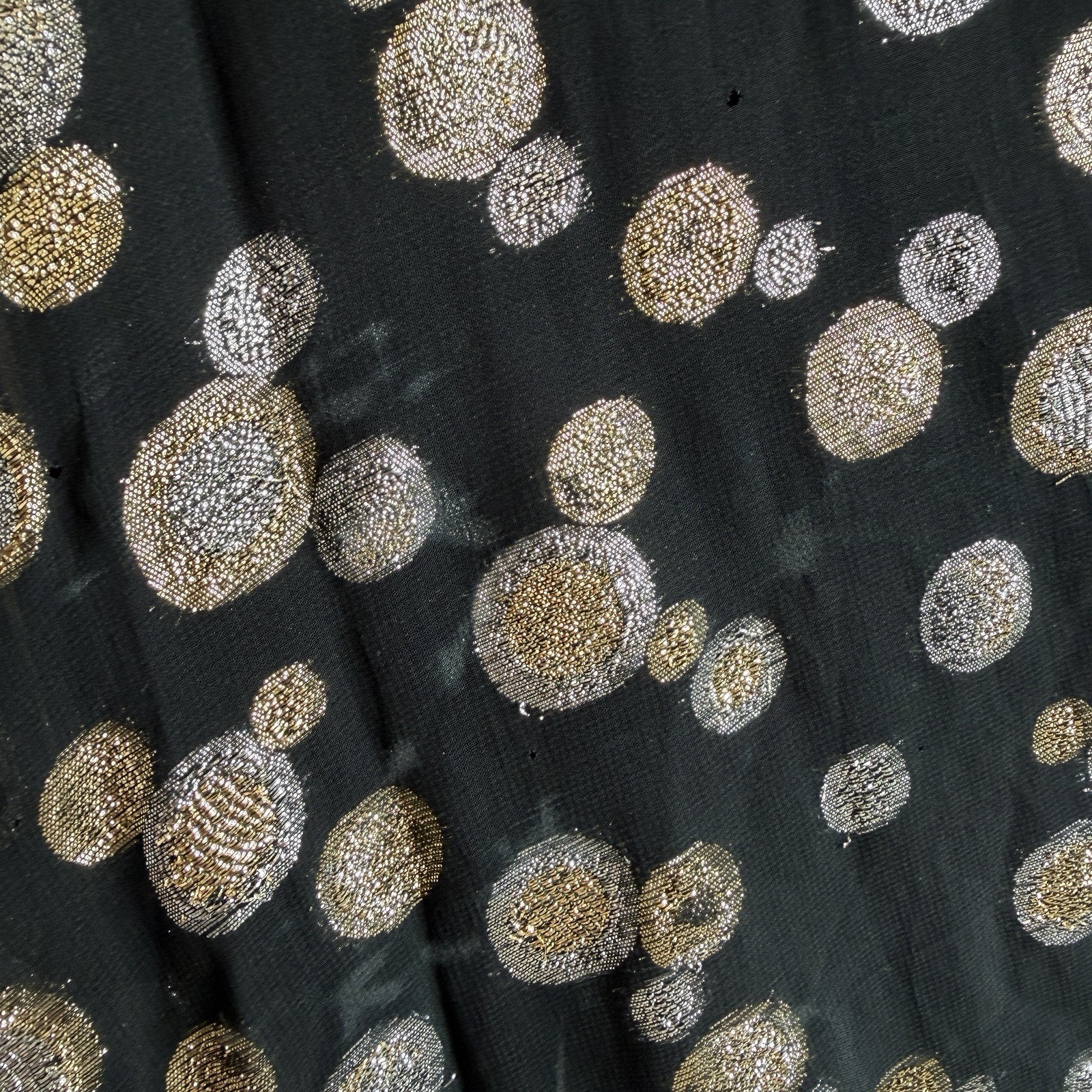 Vintage 80s Halston III Metallic Gold Silver Polka Dot Blouse Skirt Set Sz 10