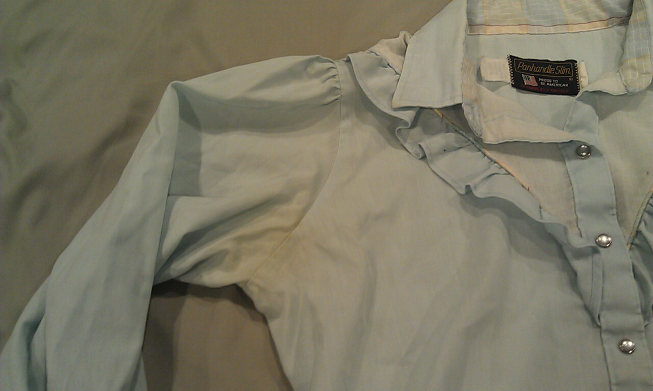 RARE VTG Retro USA Panhandle Slim Snap Western Cowgirl Top Blouse Shirt M STAINS
