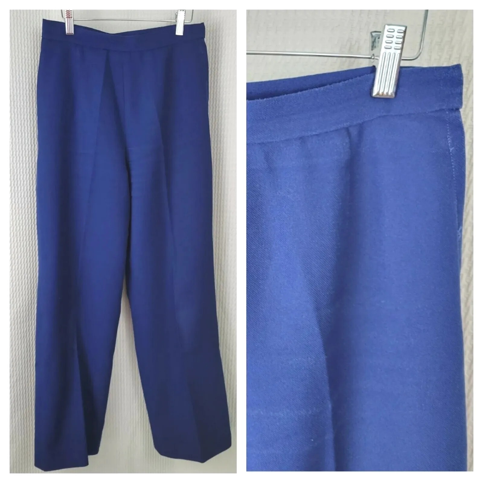 Vintage Polyester High Waisted Navy Blue Trousers Waist 28″ Size 6/8?