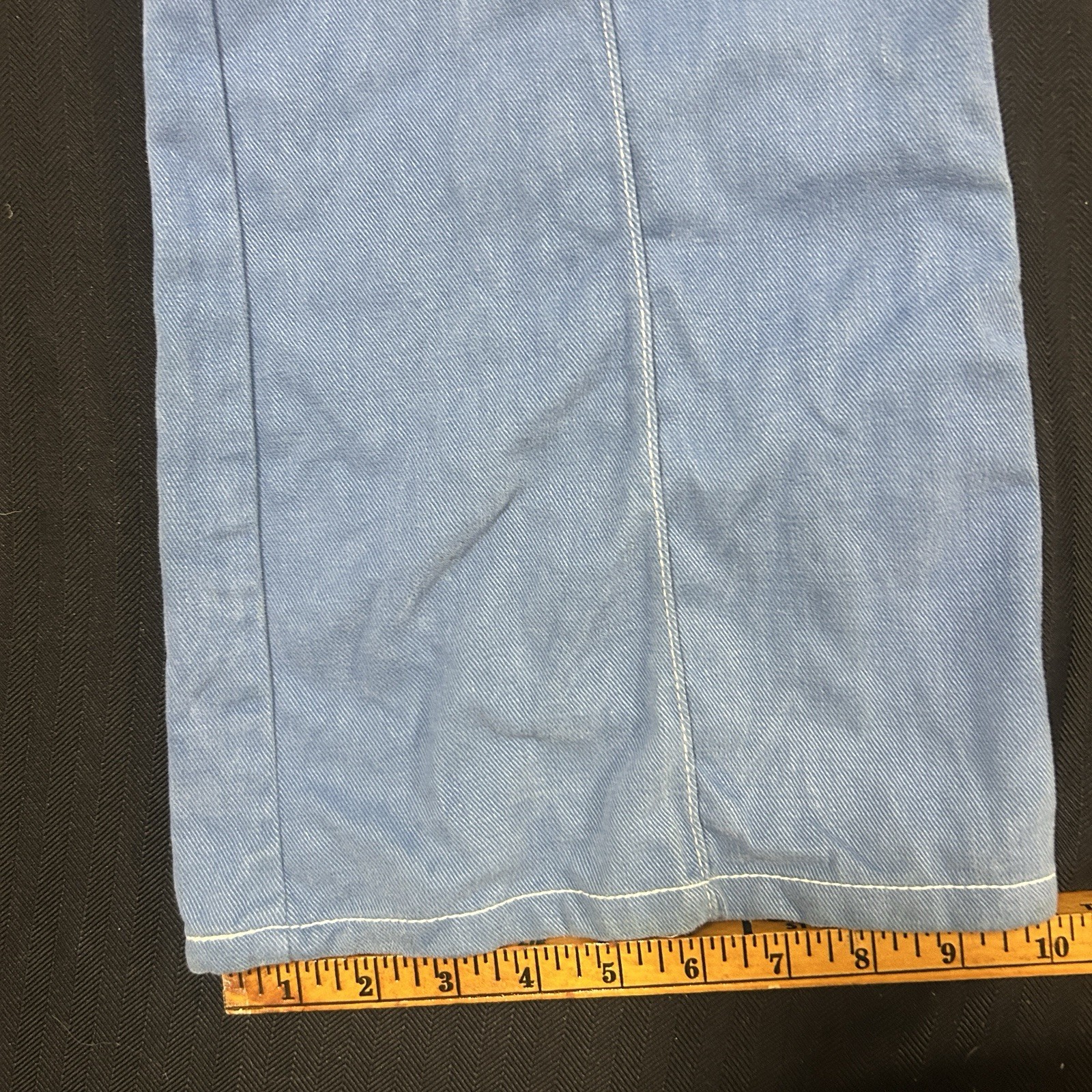 Vtg 70s National Shirt Shops Bell Bottom Flare Jeans Patch Pocket Blue Denim 33