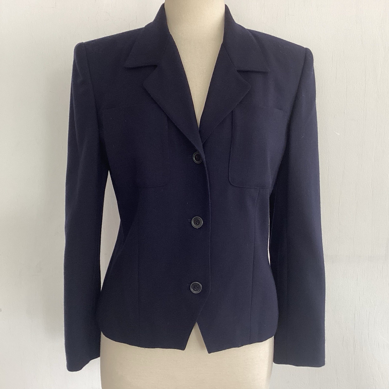 Vintage 90’s Or 80’s Liz Claiborne Collection Navy Blue Wool 3 Button Blazer 4