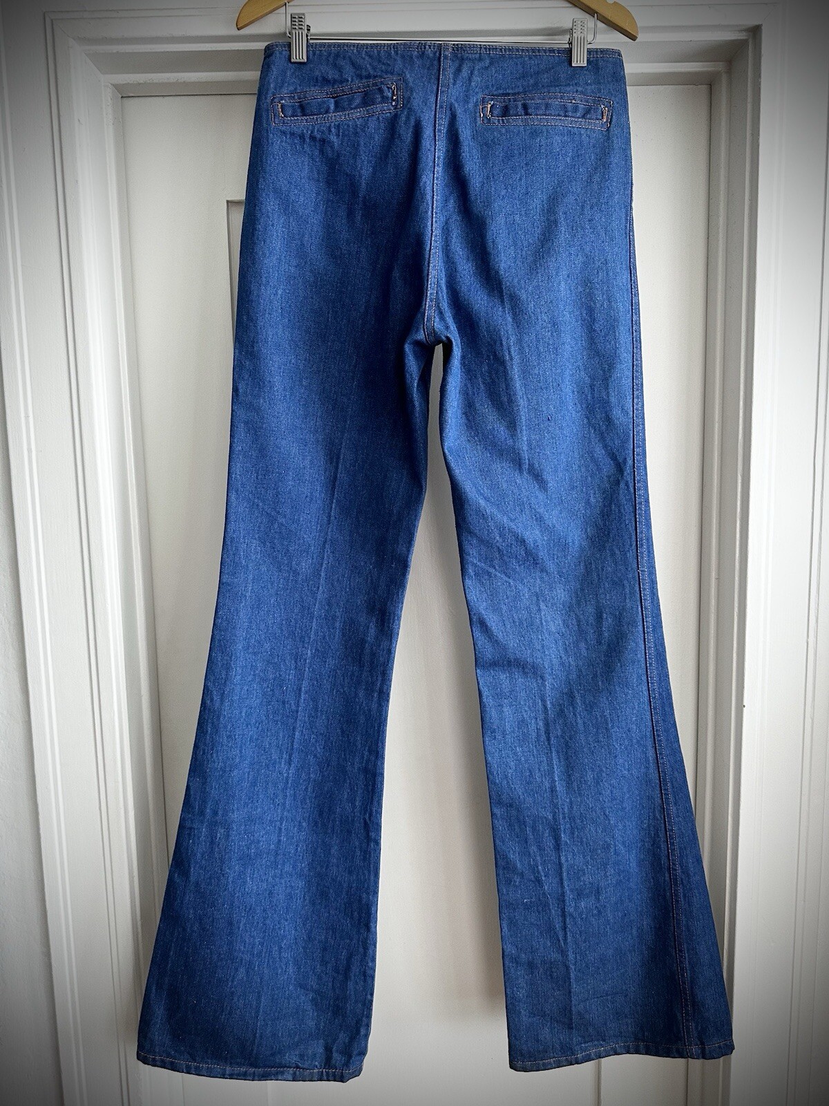 Vintage 70s Y2K Blue Denim Big Bell Bottom Jeans 32 x 38 Flare Low Rise 684 646