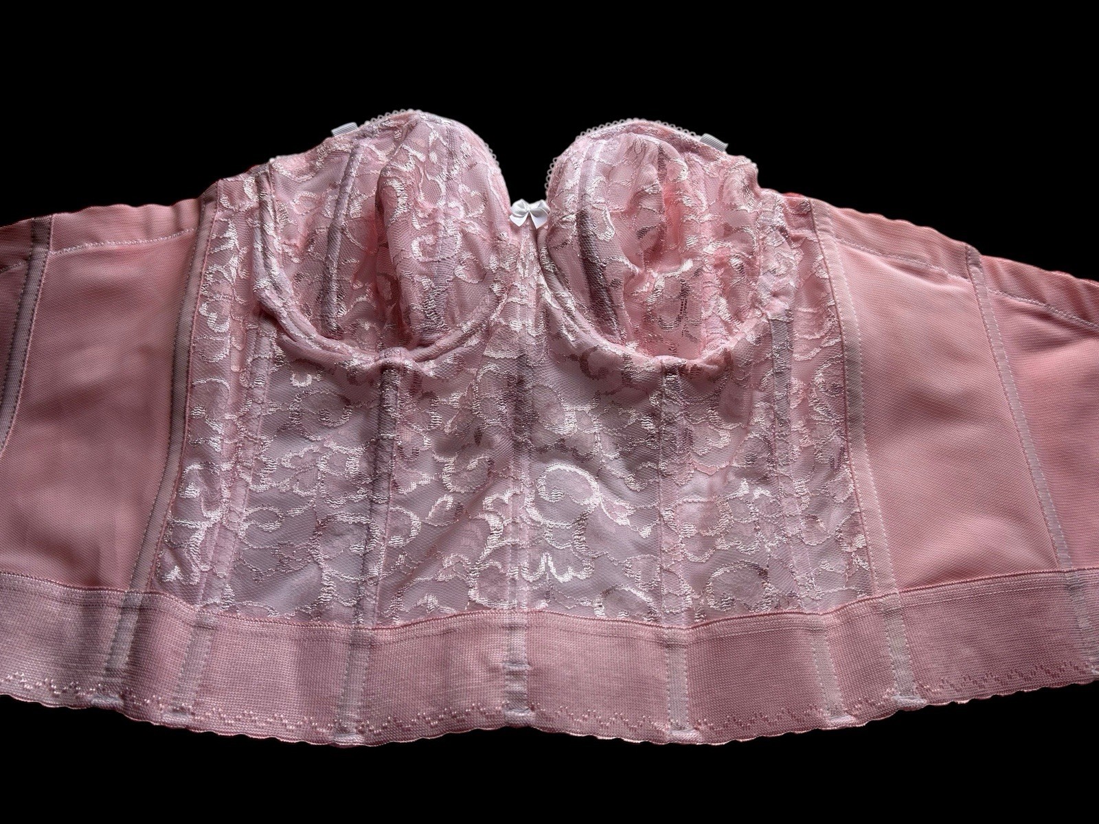 Vintage Corset Bustier Pink Lingerie Bra Crop Top Romantic Coquette Lace 36B Bra