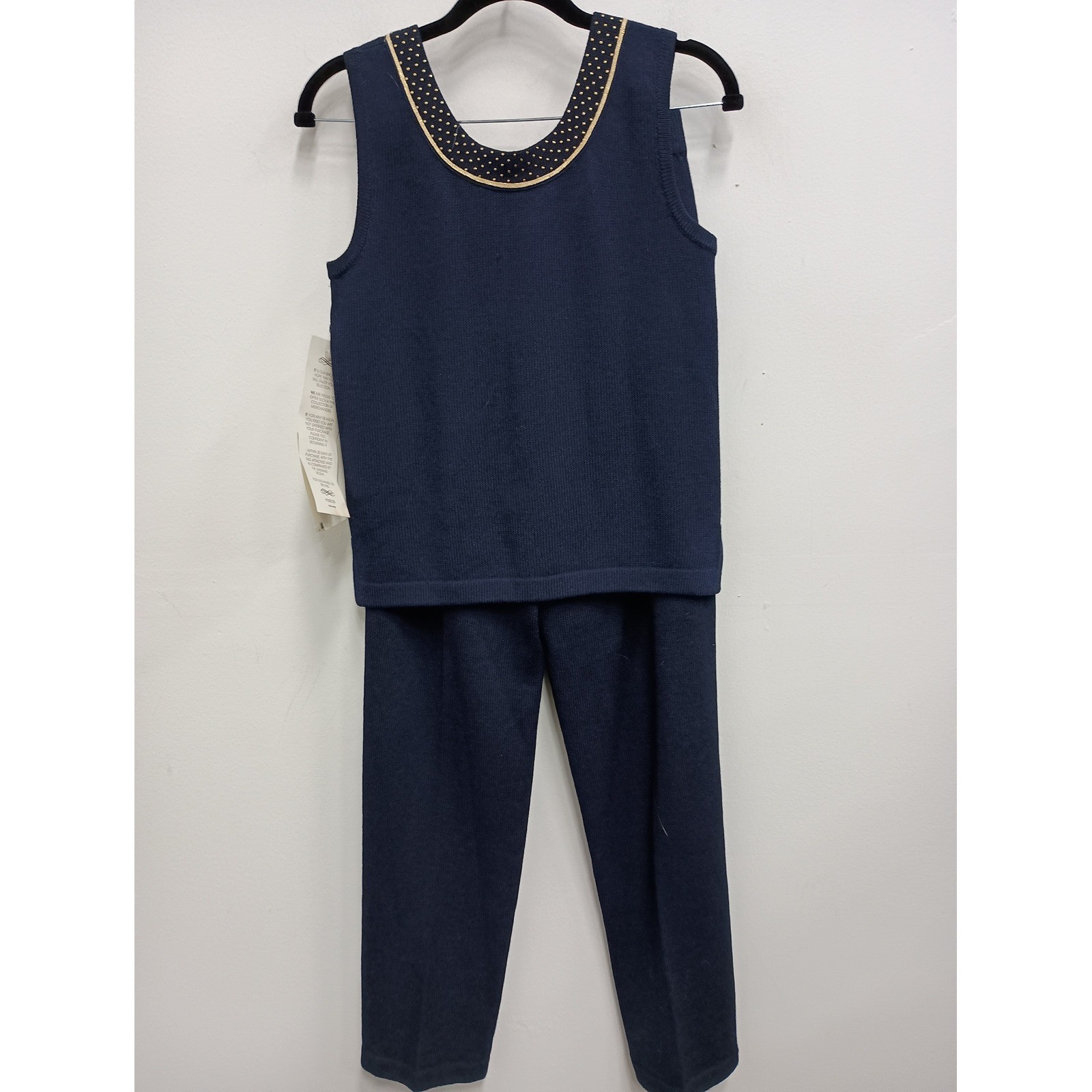 St. John Basics Knit Pant Set Womens 2 Blue Studded Sleeveless Vintage Luxury