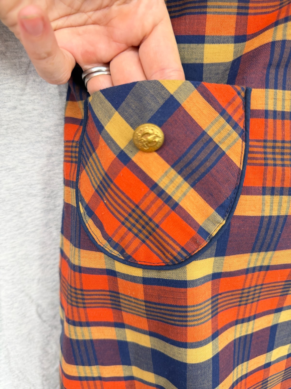True Vintage 60s Orange / Blue Jumper Go Go Dress Plaid Mod Shift 34 Bust