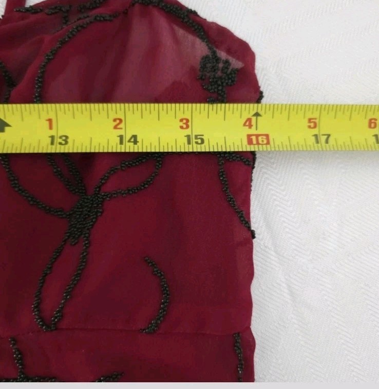 Vtg Y2K Babydoll Tank 8 Whimsigoth Red Black Beaded Gothic Vamp Sheer