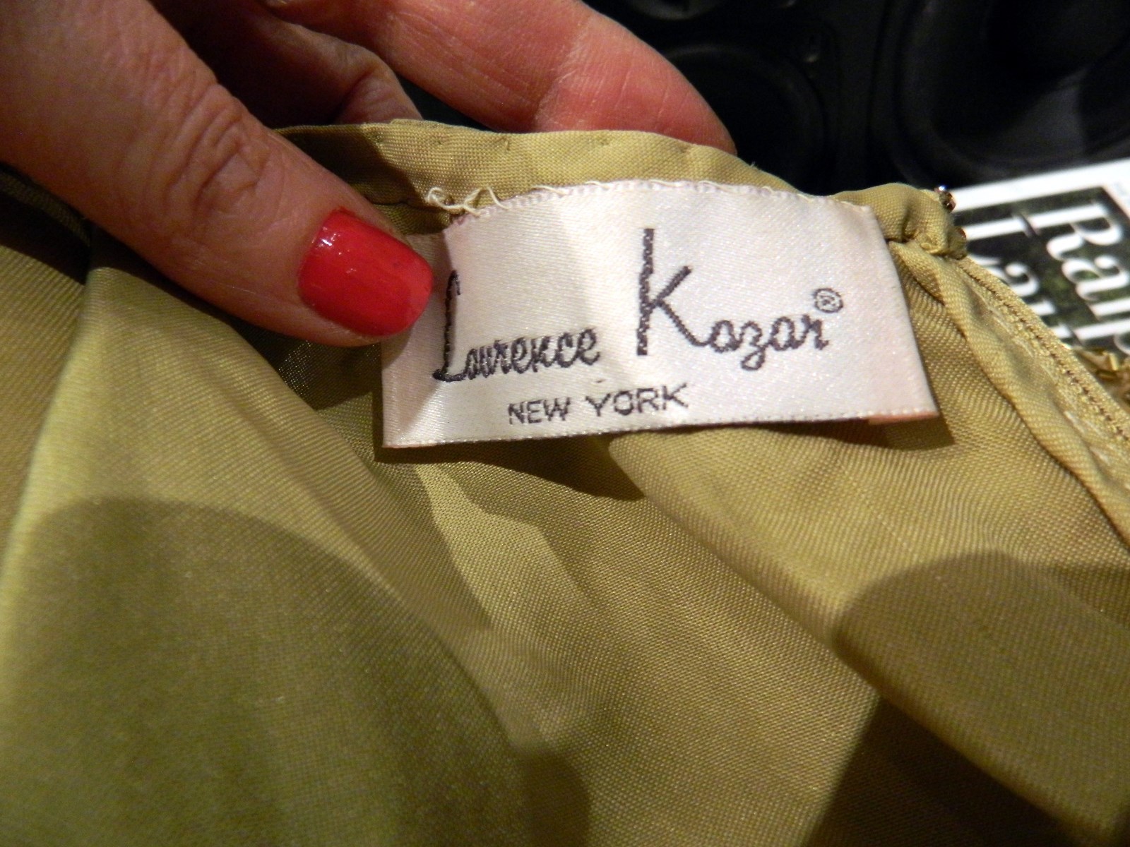 LAURENCE KAZAR VINTAGE DRESS GOLD SILK BEADED SZ Petite Large SHORT SLEEVE