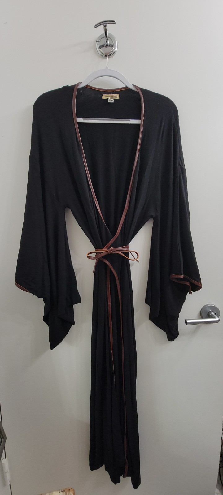 Japanese style Kimono dress Vintage black Cotton lycra Jersey dress/robe size 8
