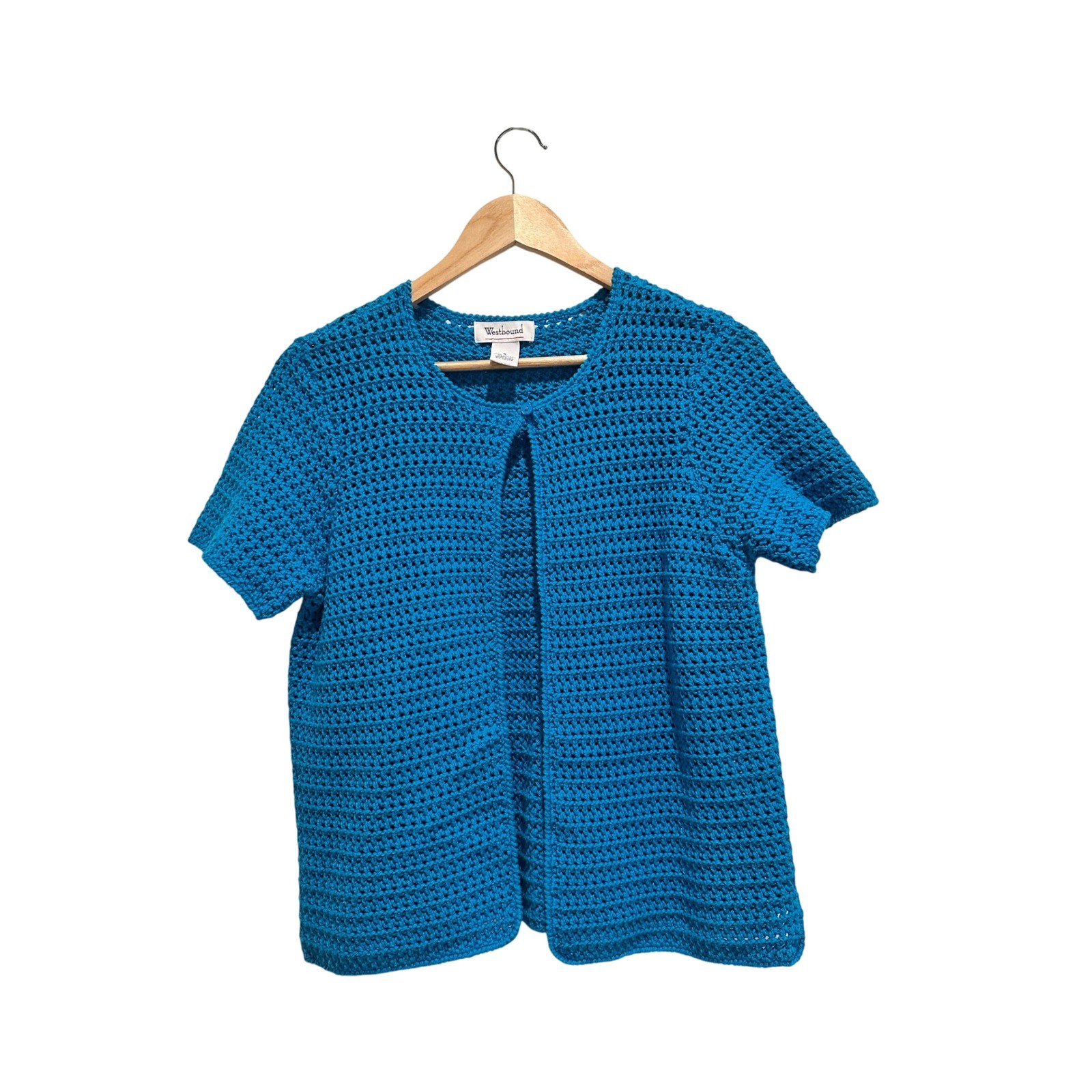Vintage Westbound Blue Crochet Knit Cotton Cardigan Top Small 90s Cottagecore