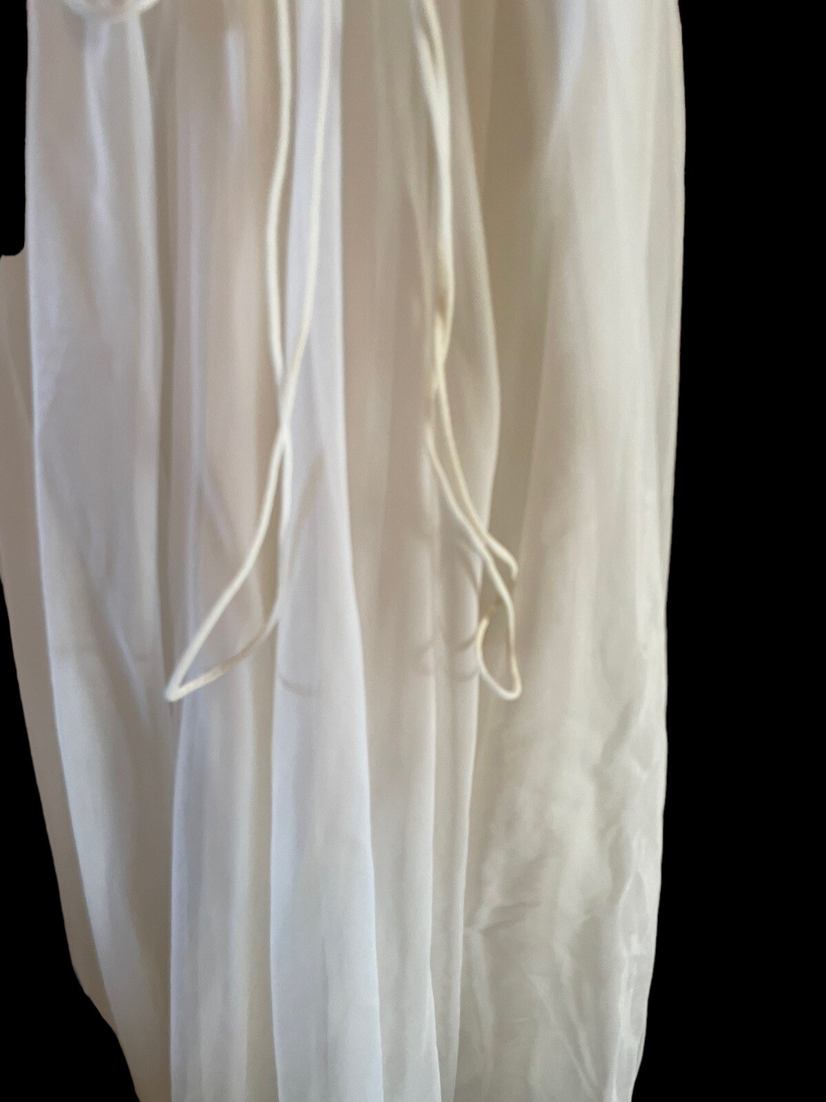 Vintage 50’s Shadowline Nylon Chiffon Lace Nightgown Bridal 32 Ivory Belt Waist
