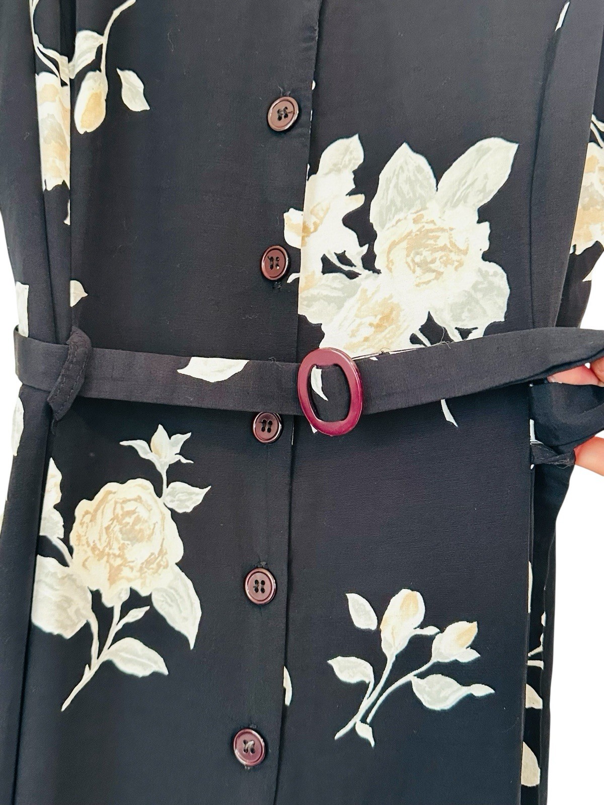 Vintage 80s ED Michaels Floral Midi Dress Belt Grunge Cottage Whimsygoth Size 8