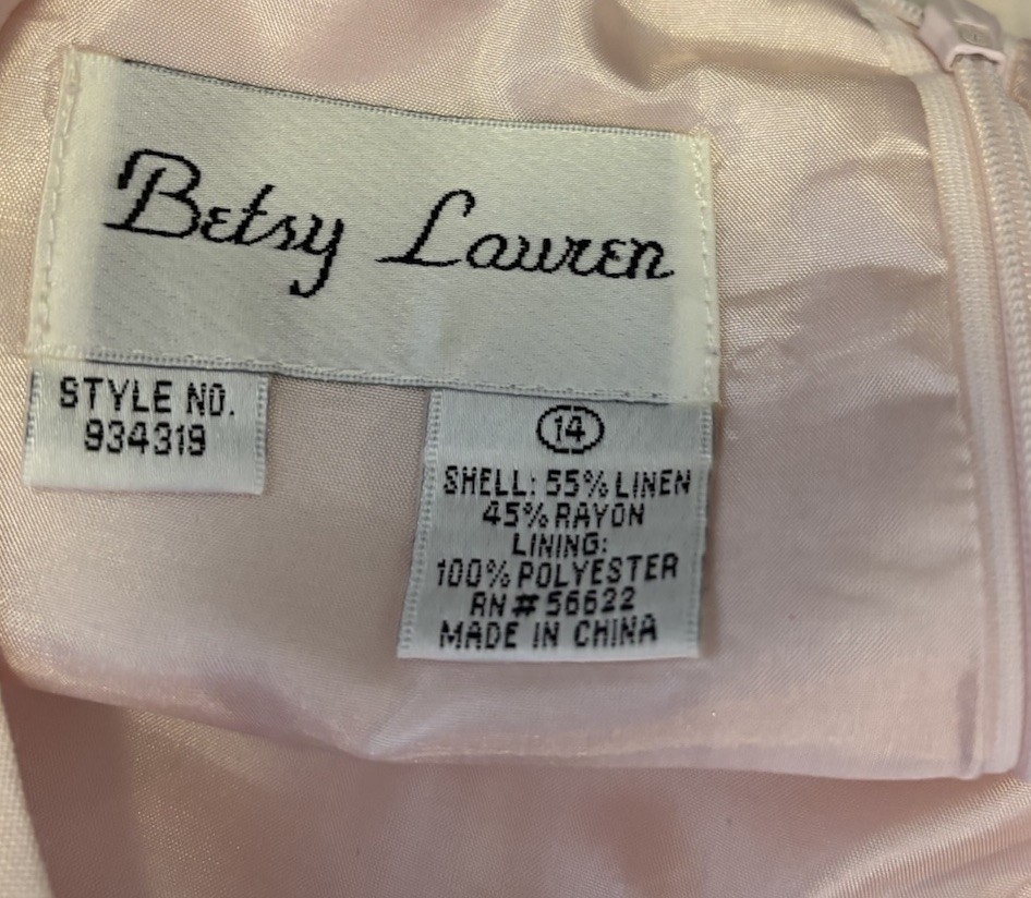 Vintage 80s Betsy Lauren Long Pink Linen Blend Maxi Sleeveless Dress 14