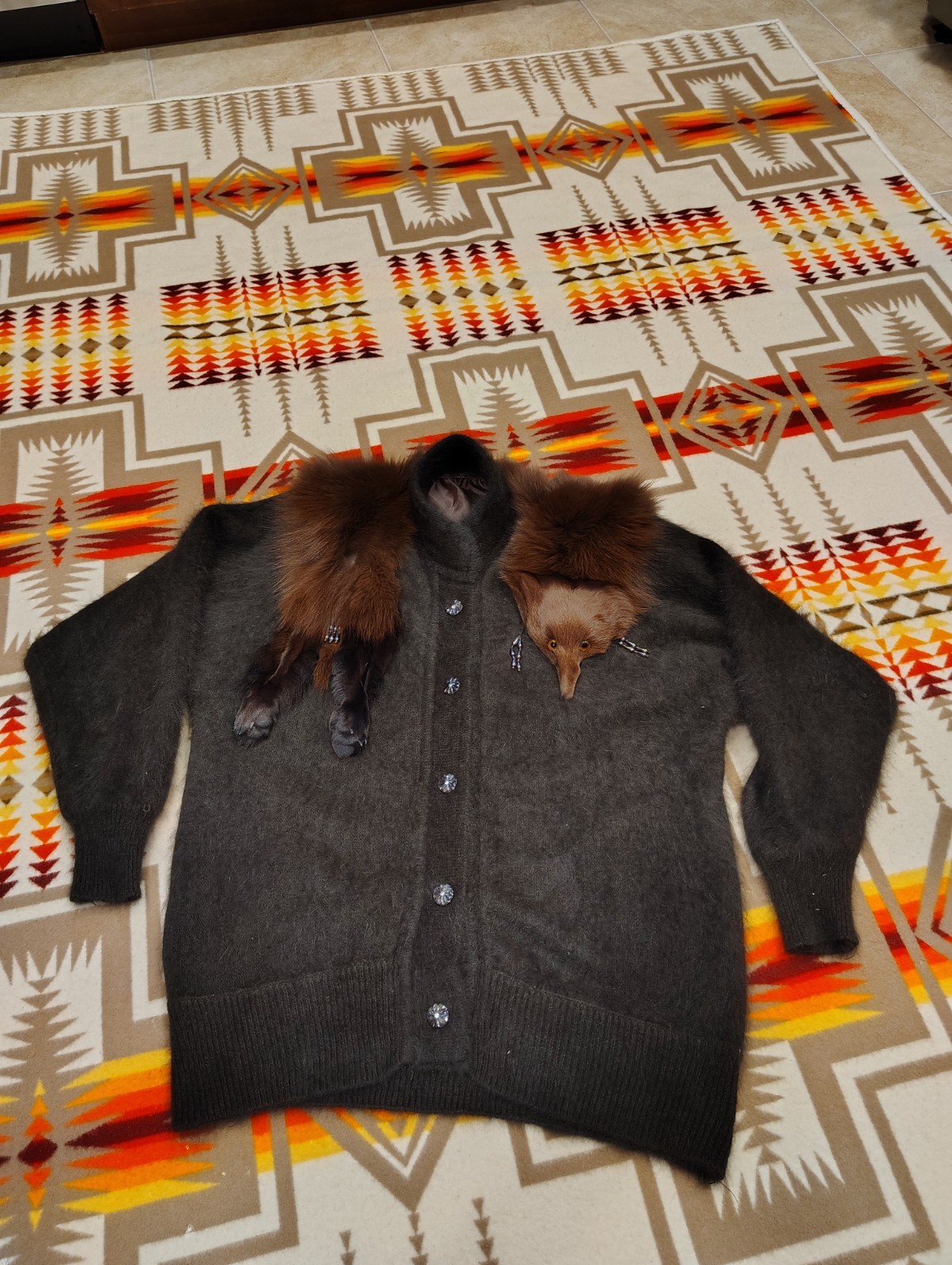 Mink vintage coat with head and feet Miracle Real Animal Excellent Condition L