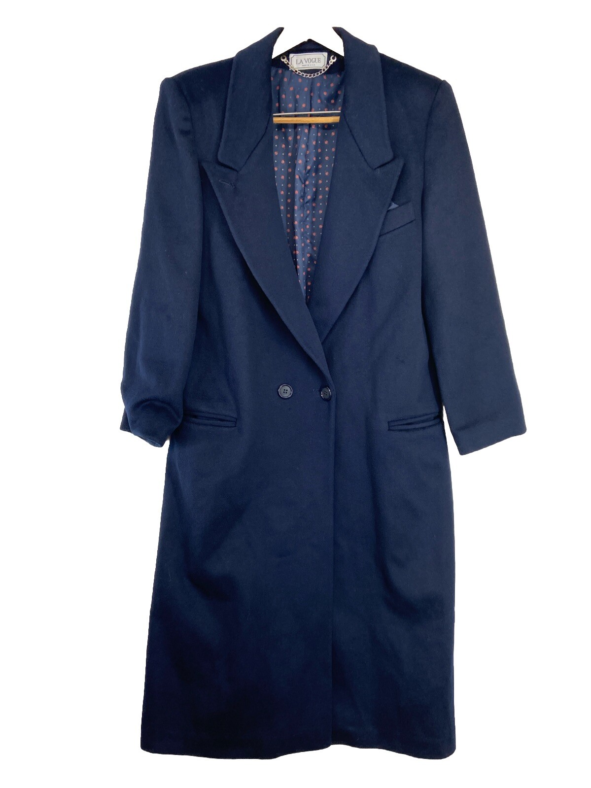 Vintage La Vogue Navy Blue Wool Trench Coat Double Breasted Lined