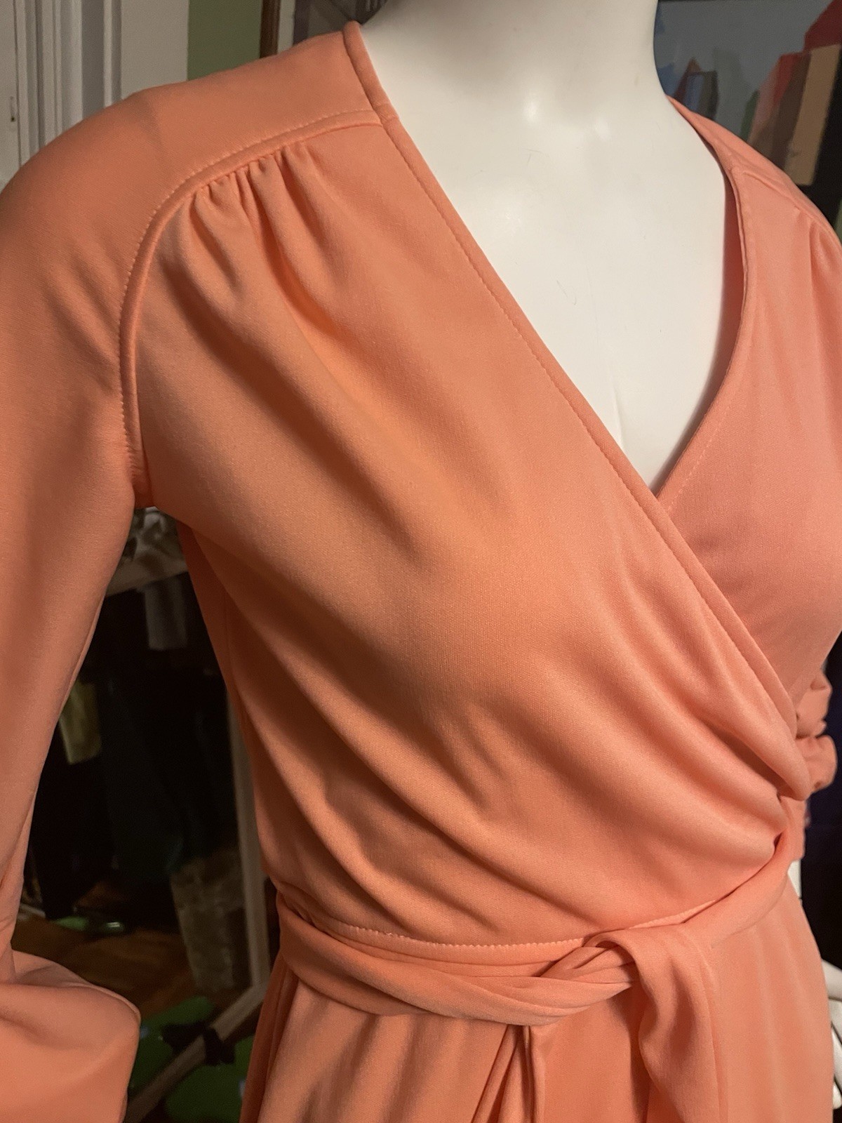 Vtg 60s 70s Faux Wrap Maxi Dress 36 Bust 26 Waist