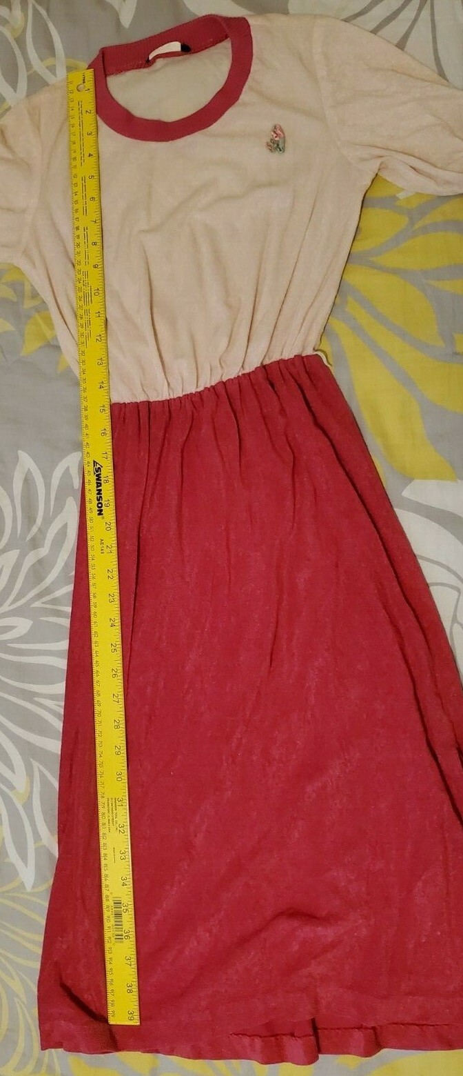 Small Vintage 70s 80s Dress Velvet Like Flower Pink Off White Ivory Cream